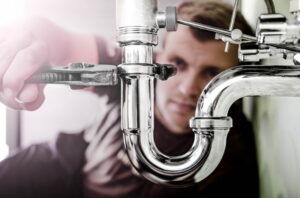 plumber-tightening-trap-pipe-at-sink