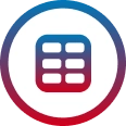 A circular icon with a gradient red-blue border features a grid of six rounded rectangles, reminiscent of the precision found in platinum plumbing designs.